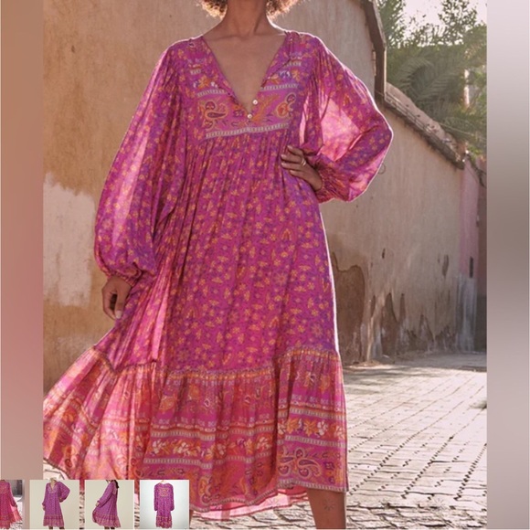 SPELL Purple Madame Peacock 🦚 Long Sleeve Dress medium - Picture 3 of 3